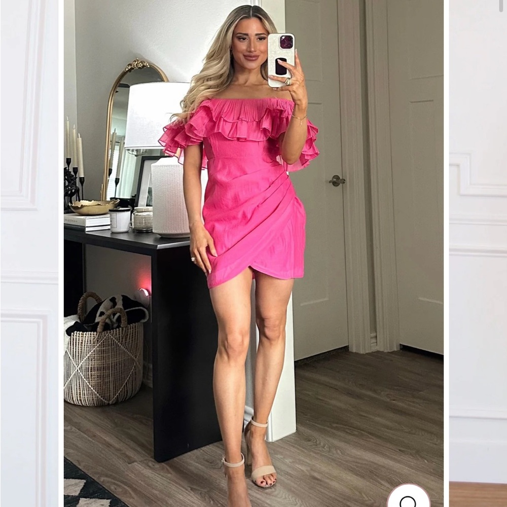 Fun Pink Off-Shoulder Ruffle Dress
